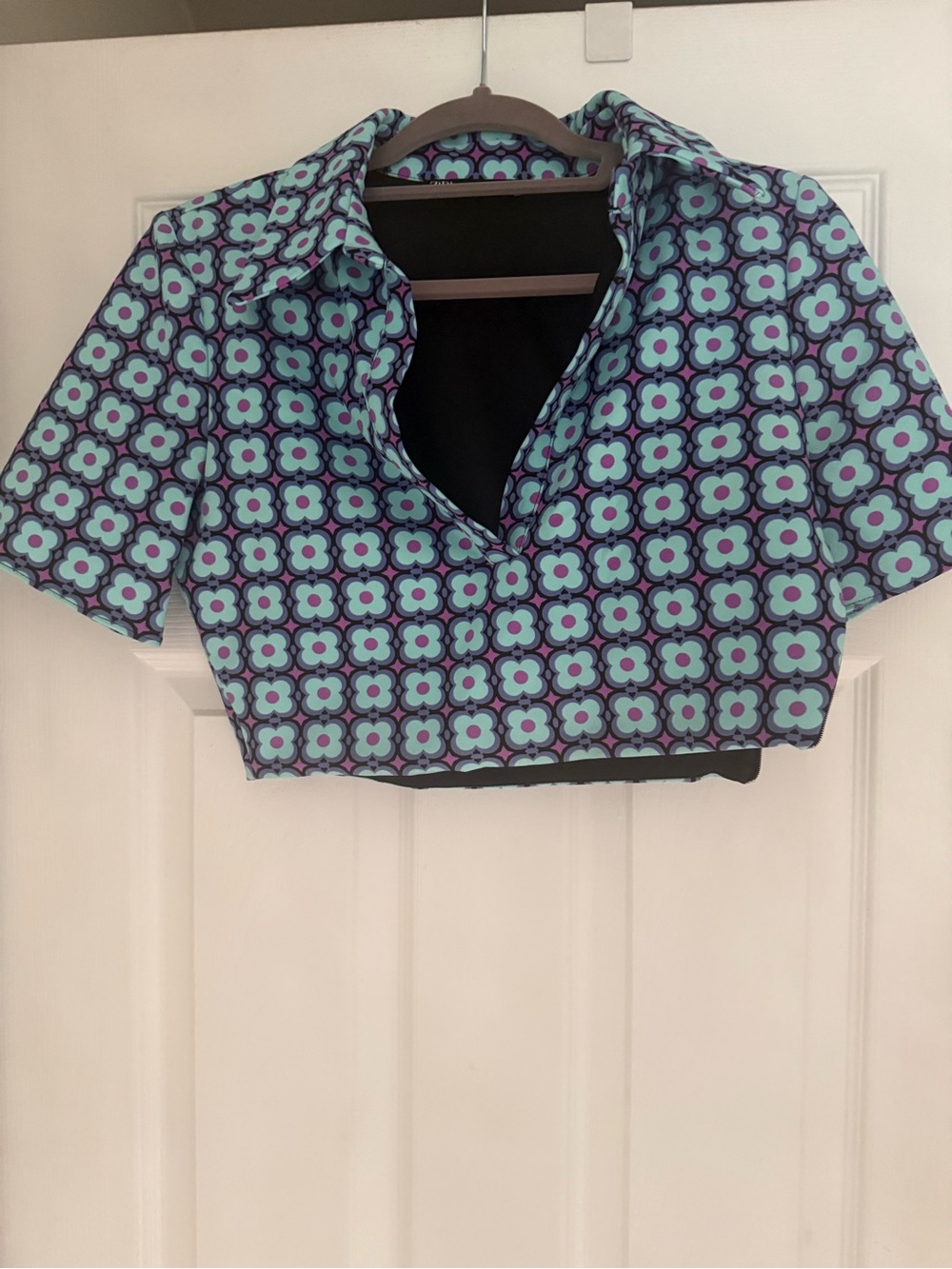 Zara Aqua & Purple Retro Floral Crop Top
